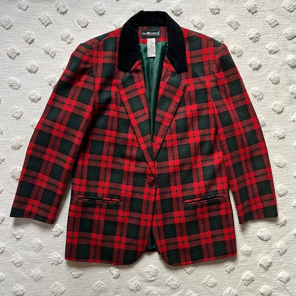 Vintage Sag Harbor Blazer Red Green Plaid Women’s Size 12 Christmas Holiday - Picture 1 of 6